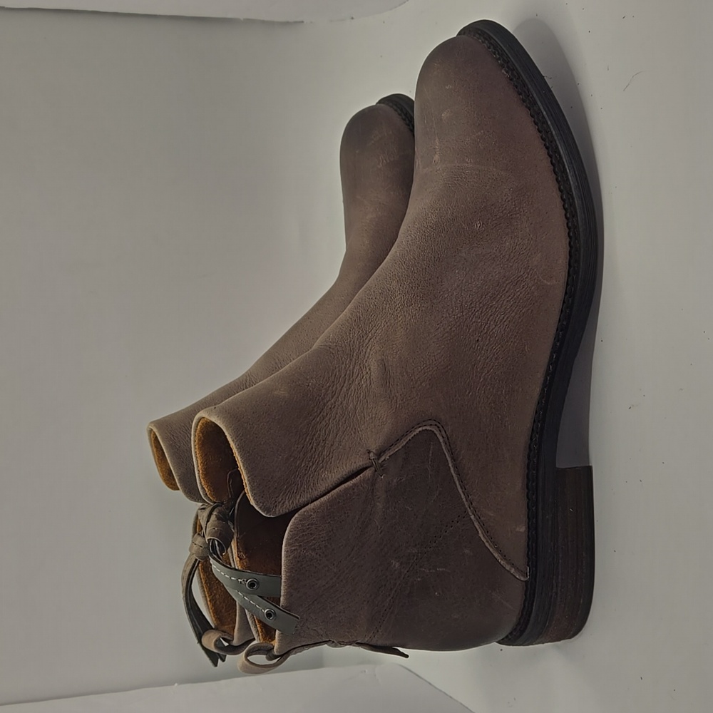 Franco Sarto Boots Womens 10 Hyla Taupe Leather Ankle Zip Booties Shoes Boho - Picture 3 of 9